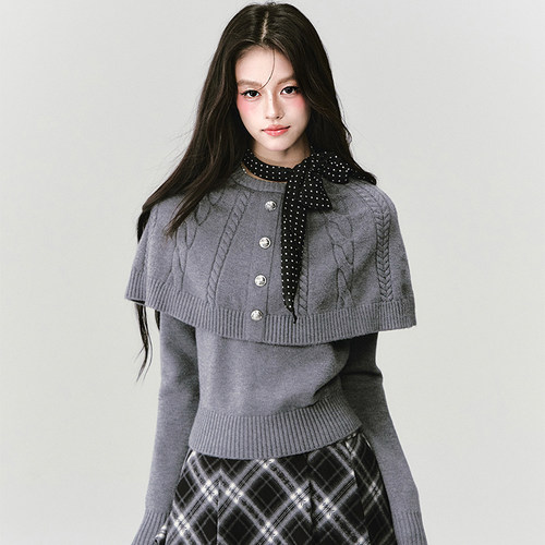 fragileheart易碎商店·柏林街道 千金斗篷披肩上衣麻花针织毛衣