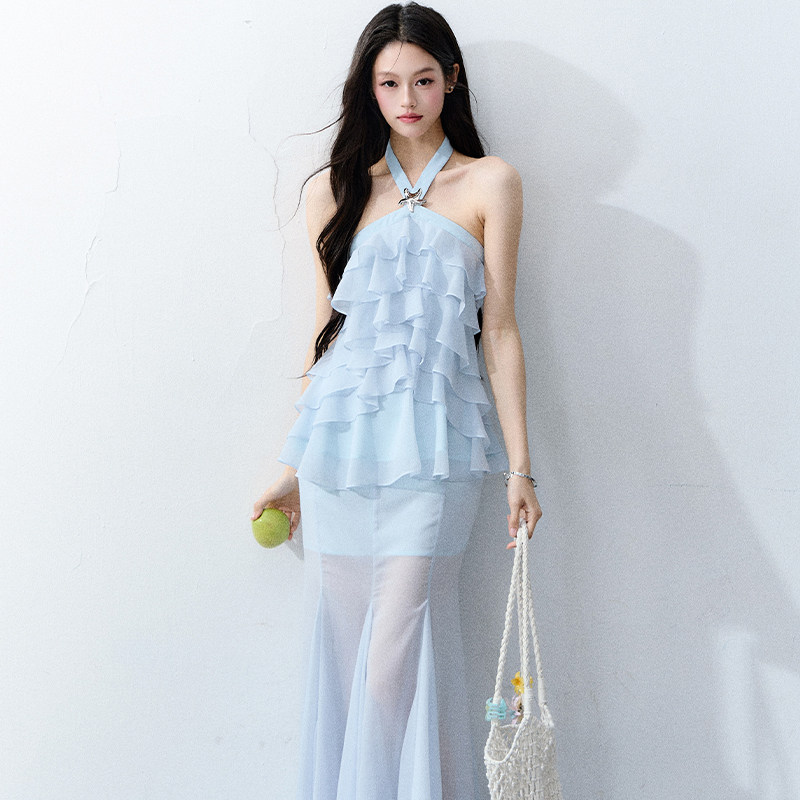 【现货】FGHT易碎商店·晨雾花园浪漫度假风荷叶边套装裙新娘晨服