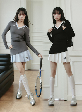 【现货】易碎商店 Tennis Girl 美式辣妹风秋日假两件针织连衣裙