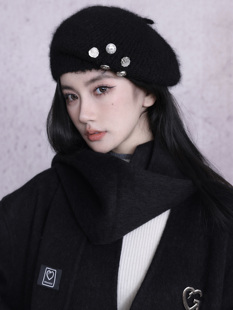 易碎商店氛围感小助手马海毛贝雷俏皮纽扣针织帽子 鞠婧祎同款
