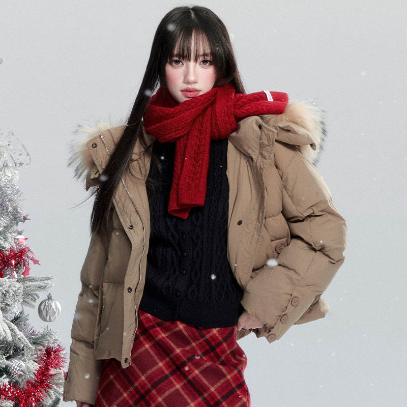 【现货】易碎商店·迷雾松影可拆卸毛领白鸭绒外套保暖连帽羽绒服