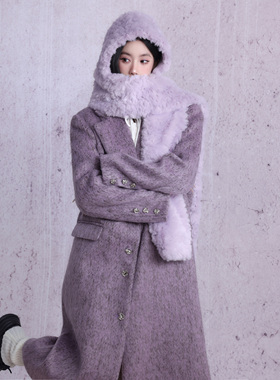 【现货】易碎商店 绝绝紫色细腻毛呢大衣经典H型大廓形长款外套