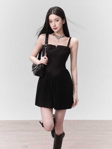 易碎商店法式甜美细褶连衣裙