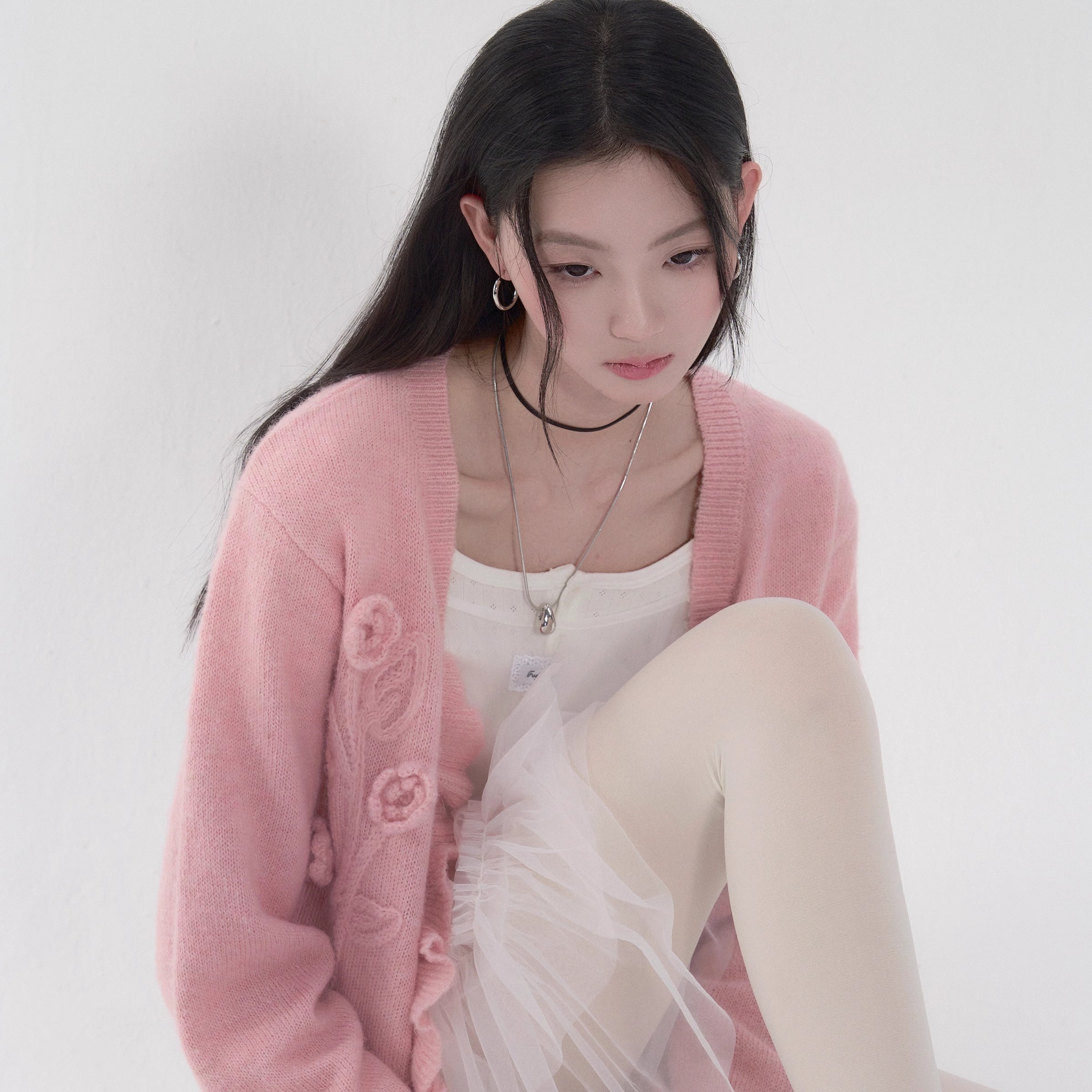 FGHT易碎商店粉色手工钩花开衫