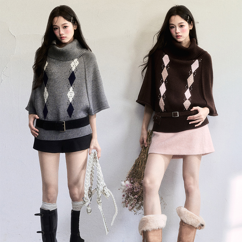 FragileHeart菱格针织斗篷毛衣