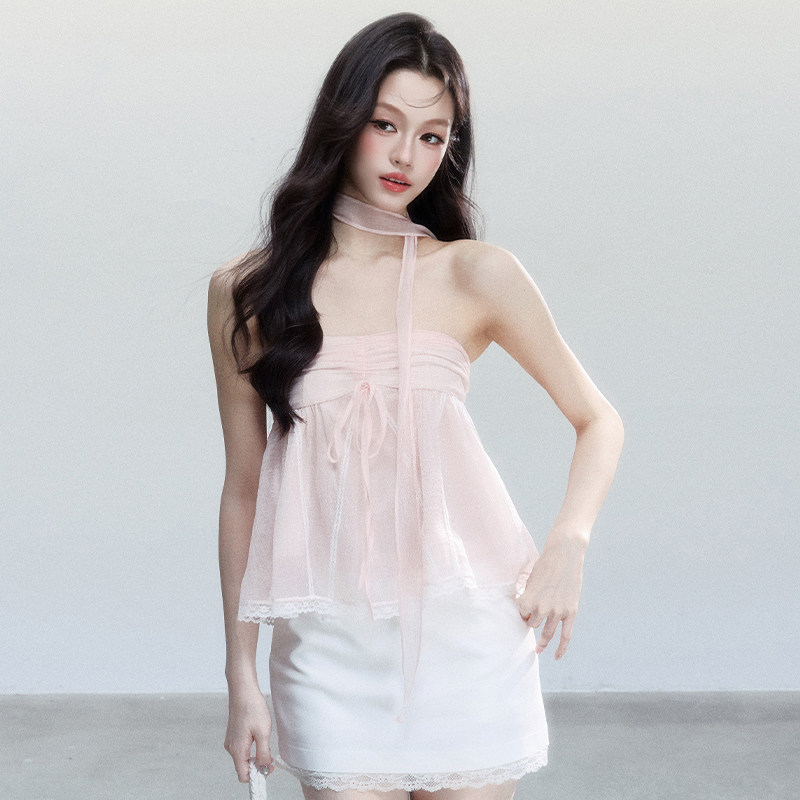 fragileheart易碎商店·甜茶少女纯欲风绑带设计抹胸上衣甜辣背心