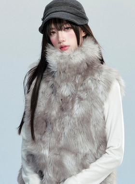 fragileheart易碎商店· 灰云拥暖 环保肌理皮草马甲新款毛毛外套