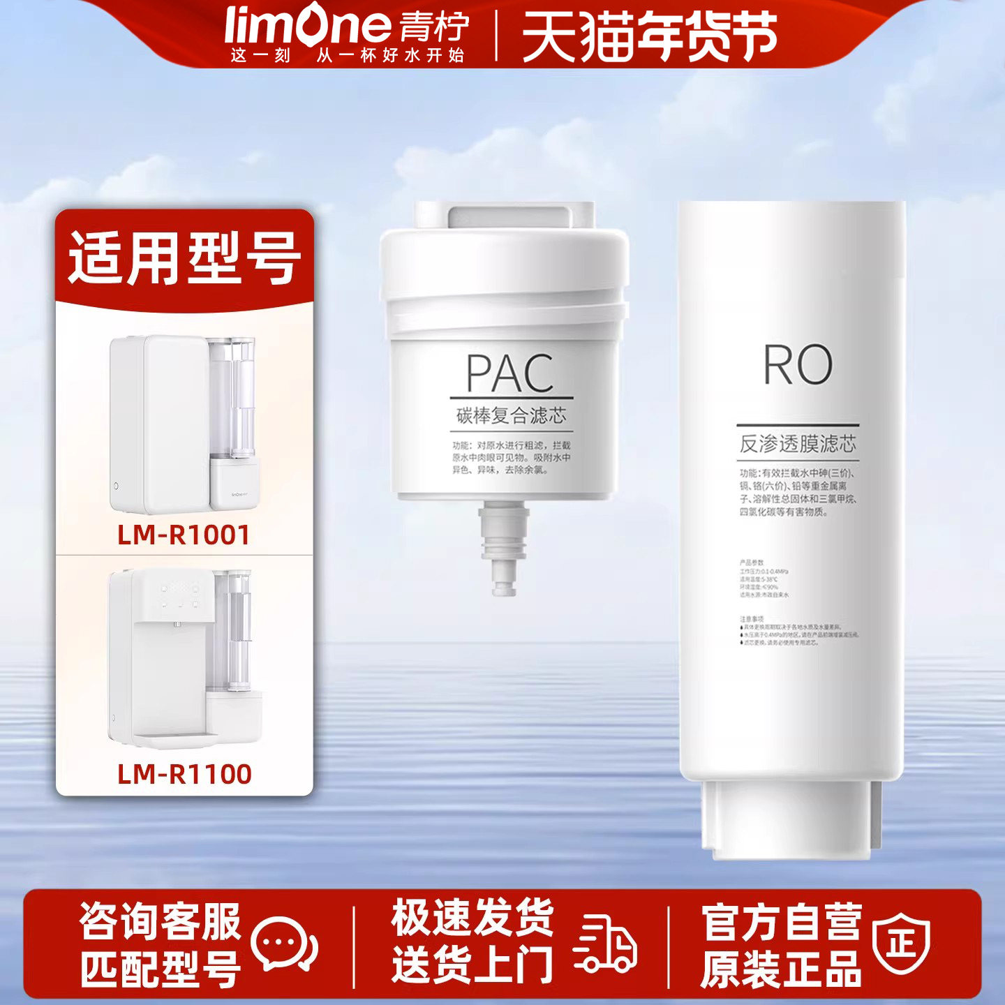 青柠1100/1001型通用滤芯RO反渗透净水器滤芯碳棒复合滤芯净水壶