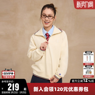 Champion冠军翻领卫衣女春季半拉链休闲运动复古简约海军领上衣潮