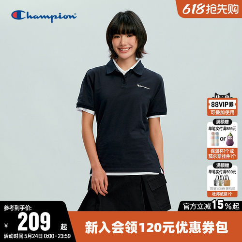 Champion冠军休闲短袖POLOT恤女