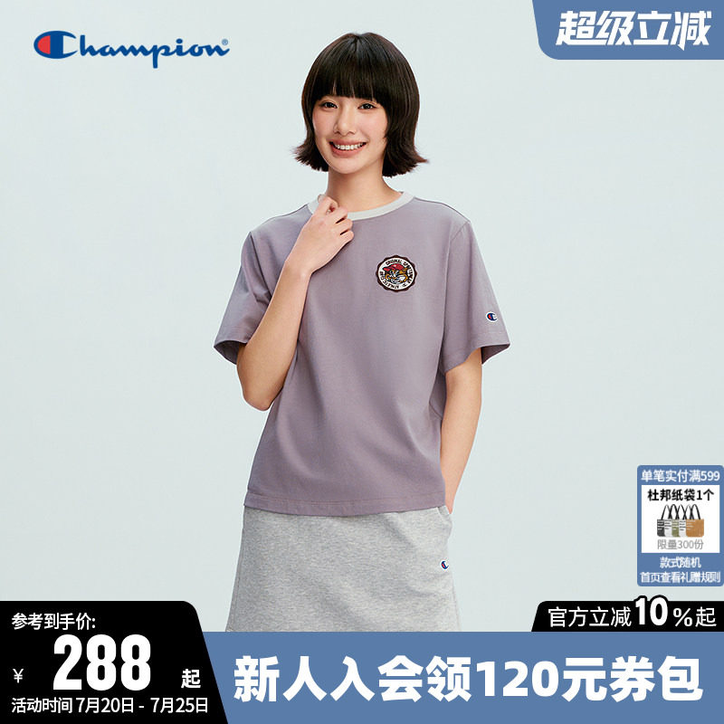 Champion冠军T恤女26夏季新款趣味图案撞色纯棉休闲圆领短袖上衣