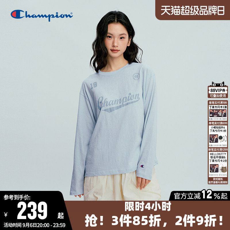 Champion冠军休闲圆领长袖T恤女										