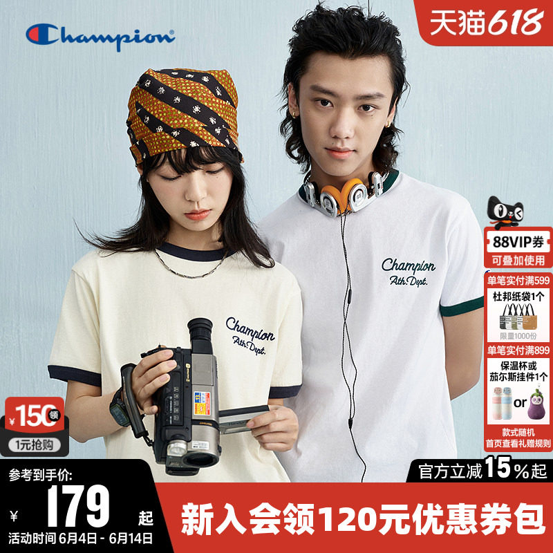 Champion冠军T恤女2026夏季新款美式情侣撞色圆领纯棉短袖上衣男