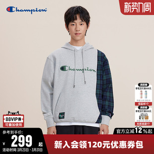 Champion冠军卫衣男春季 撞色常秋藤系列纯棉休闲连帽套头宽松上衣