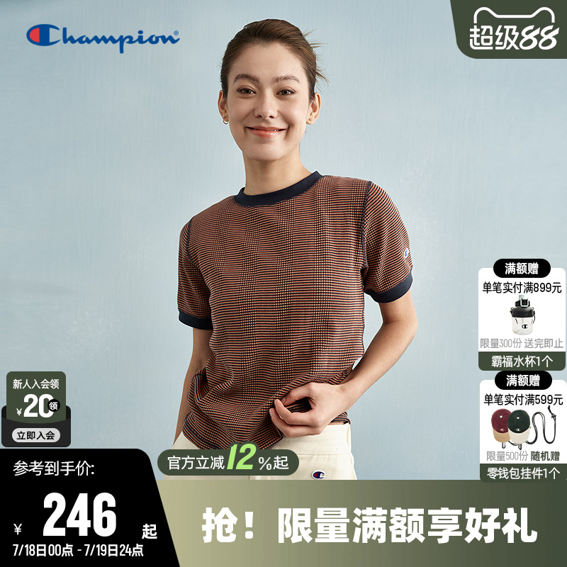 Champion冠军拼色针织短袖T恤女