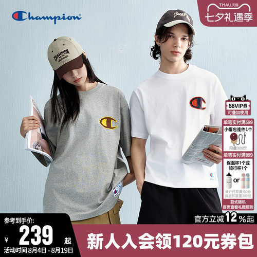 刺绣短袖T恤Champion冠军情侣