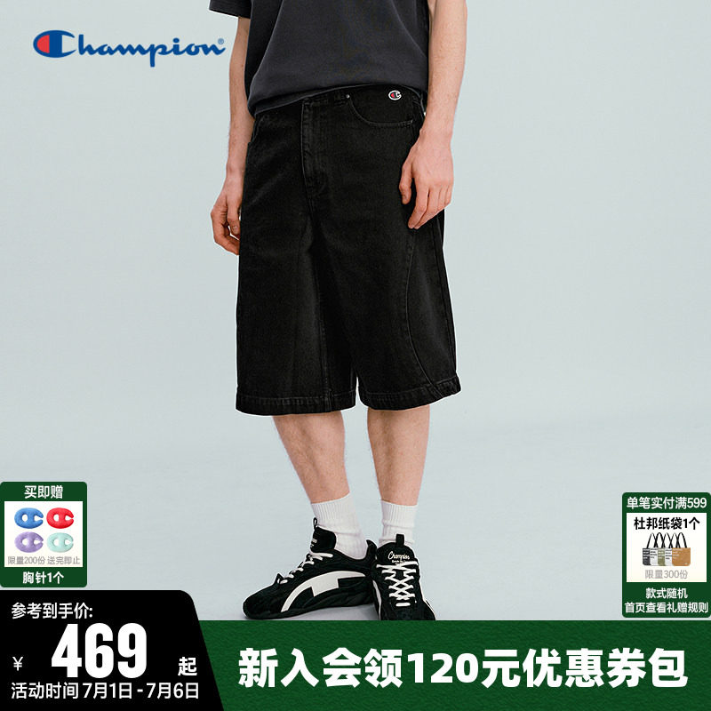 Champion冠军短裤男2026夏季新款纯棉牛仔中裤休闲梭织宽松裤子女