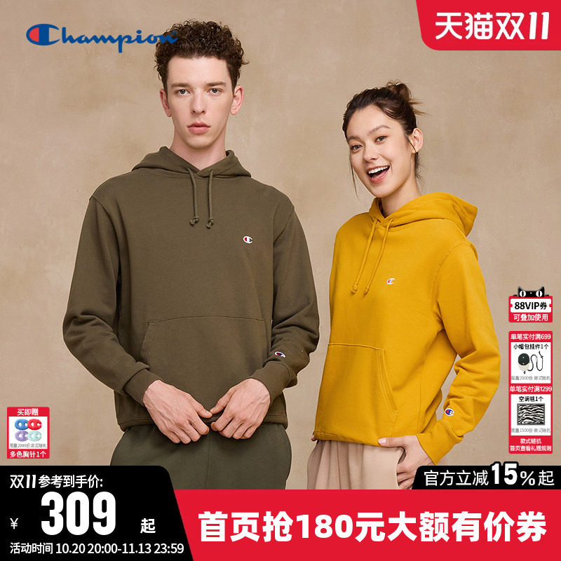 Champion冠军卫衣女2026秋季新款情侣刺绣纯棉休闲连帽宽松上衣男