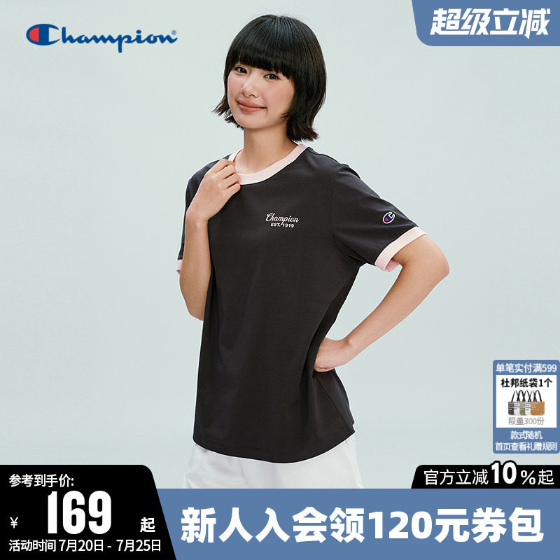 Champion冠军T恤女2026夏季新款印花logo拼色休闲圆领短袖上衣潮