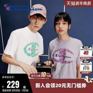 上衣男涂鸦 纯棉透气情侣运动短袖 Champion冠军T恤女2025夏季 新款