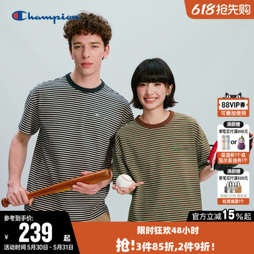 Champion冠军情侣条纹短袖T恤