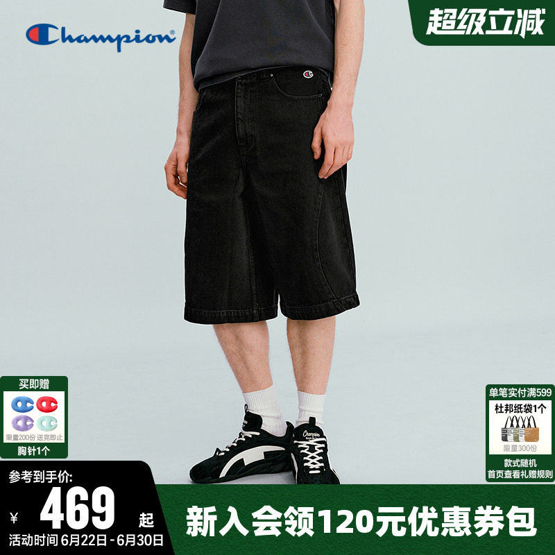 Champion冠军短裤男2026夏季新款纯棉牛仔中裤休闲梭织宽松裤子女