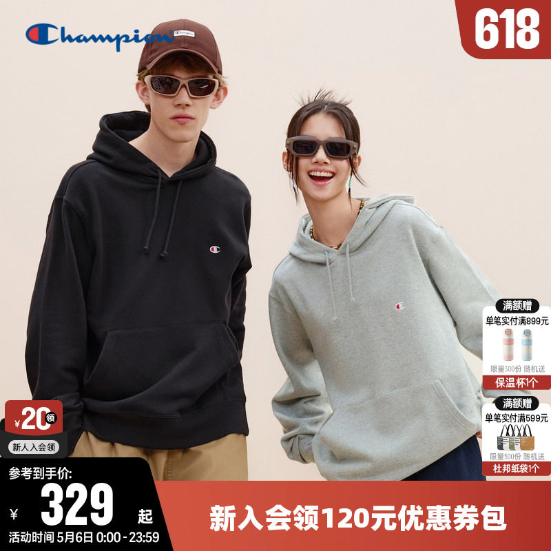 Champion冠军卫衣女春季情侣美式刺绣logo纯棉休闲连帽宽松上衣男