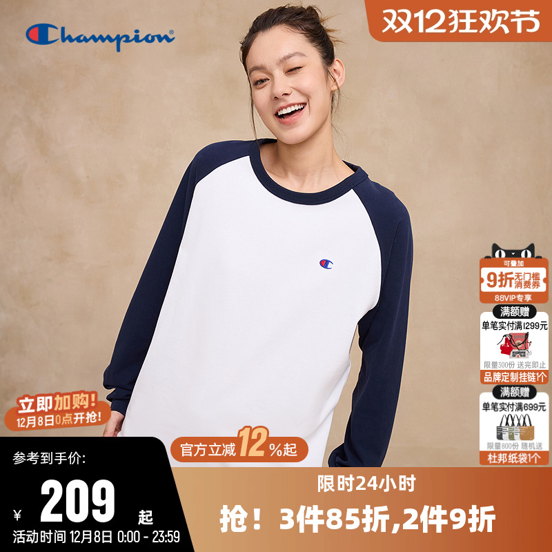 Champion冠军情侣刺绣长袖T恤女