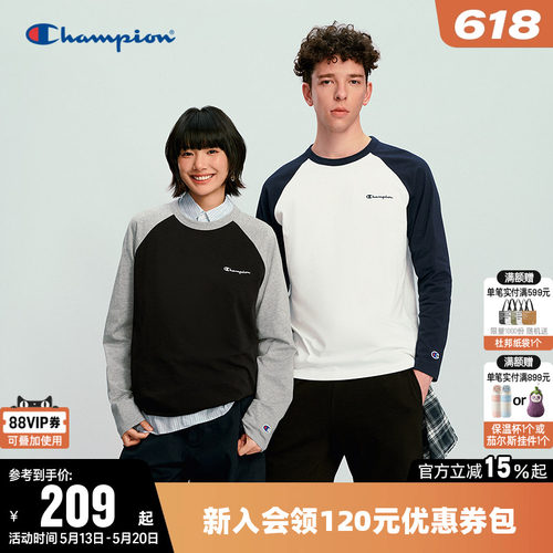 Champion冠军插肩袖长袖T恤男