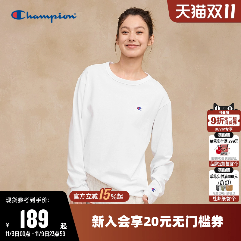 Champion冠军情侣刺绣长袖T恤女