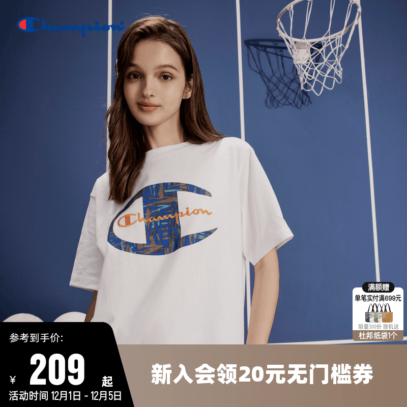 刺绣短袖T恤Champion冠军情侣