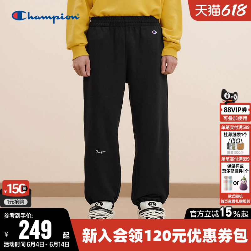 Champion冠军卫裤男春季纯棉刺绣logo束脚长裤休闲针织运动裤子女