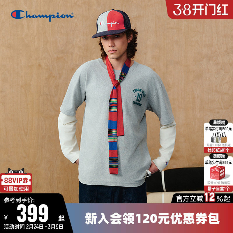 Champion冠军T恤男2026春季新款纯棉印花休闲宽松圆领长袖上衣潮