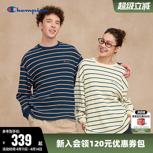 Champion冠军条纹情侣长袖T恤