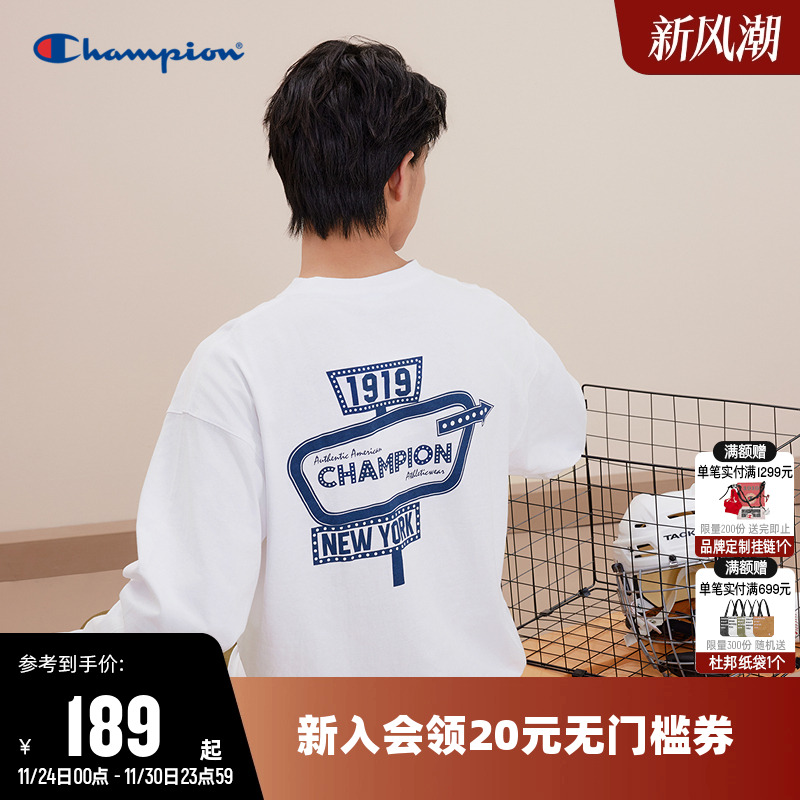 印花长袖T恤Champion冠军男