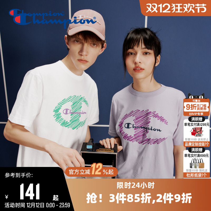 涂鸦短袖T恤Champion冠军情侣