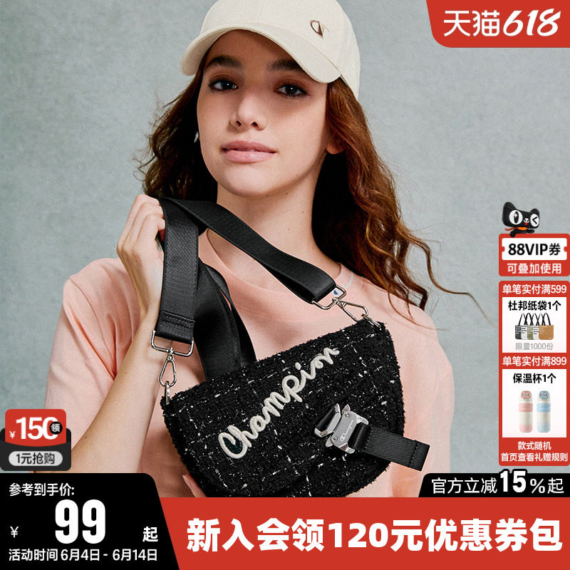 Champion冠军斜挎背包女时尚马鞍包男情侣腰包美式休闲户外单肩包