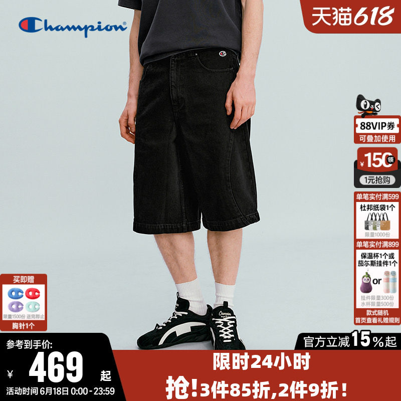 Champion冠军短裤男2026夏季新款纯棉牛仔中裤休闲梭织宽松裤子女