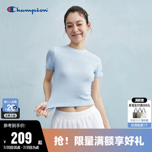圆领休闲运动短袖 纯色基础款 上衣 新款 Champion冠军T恤女2025夏季