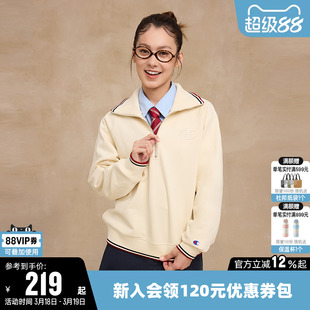 Champion冠军翻领卫衣女春季半拉链休闲运动复古简约海军领上衣潮