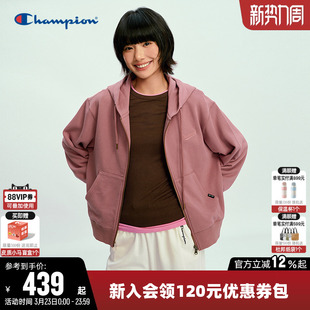 Champion冠军卫衣女26春季新款纯棉开衫拉链短款休闲宽松连帽上衣