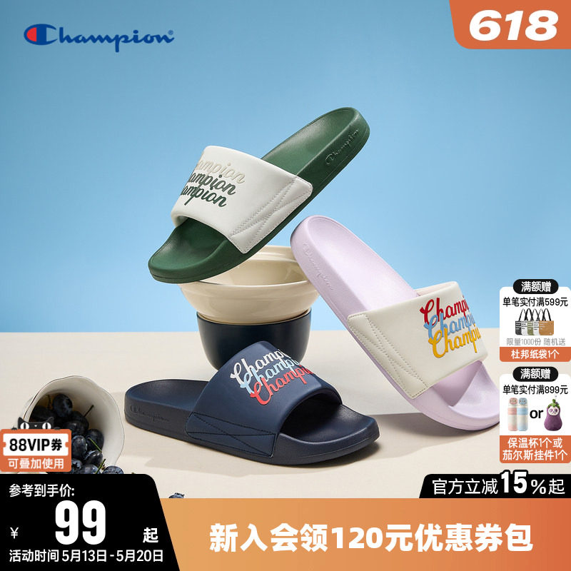 Champion冠军夏季新款凉拖鞋女Slide Triple Script夏季鞋子男潮