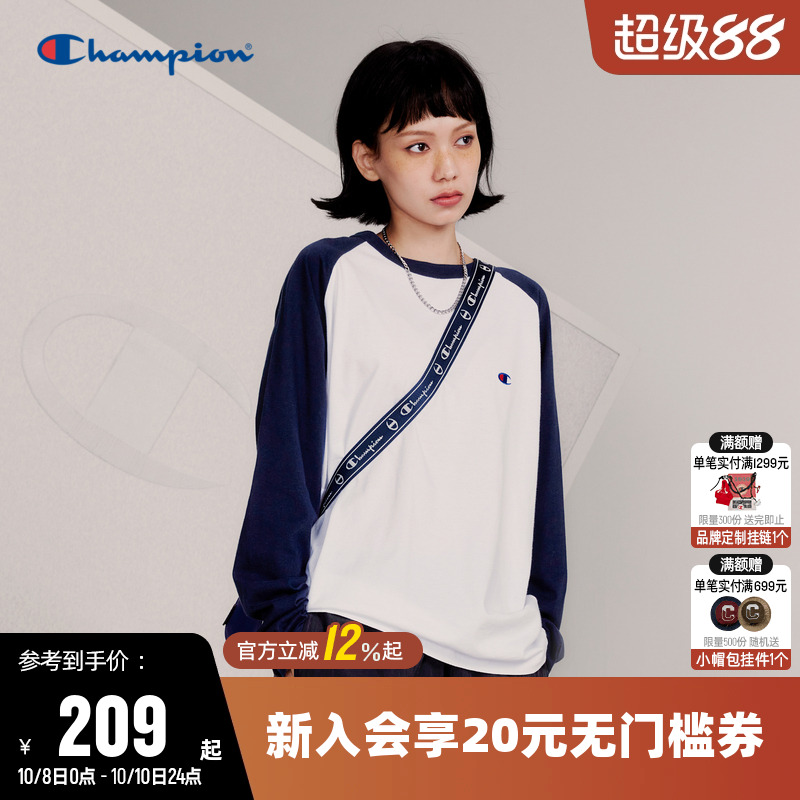 刺绣长袖T恤Champion冠军情侣