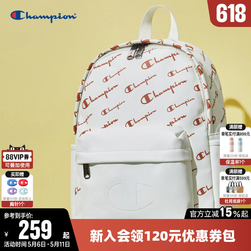 Champion冠军双肩包夏男时尚户外旅行通勤书包女白色运动休闲背包