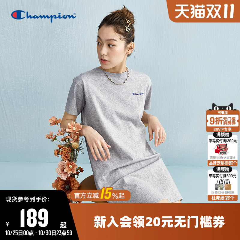刺绣连衣裙Champion冠军圆领
