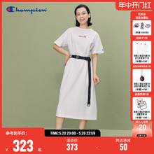 新款 Champion冠军连衣裙女2024夏季 长裙裙子 刺绣拼色LOGO运动短袖