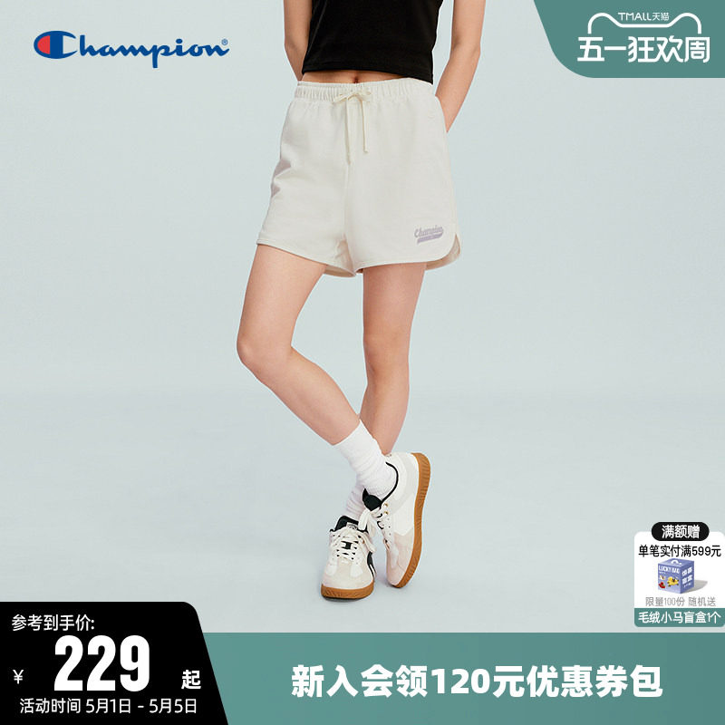 Champion冠军短裤女2026夏季新款纯棉直筒抽绳三分运动裤休闲裤子