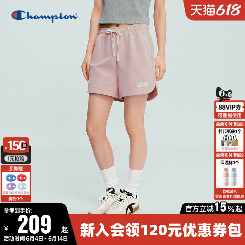 Champion冠军短裤女2026夏季新款纯棉直筒抽绳三分运动裤休闲裤子
