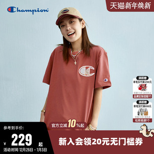 上衣男 情侣毛巾绣纯棉圆领运动短袖 Champion冠军T恤女25夏季 新款