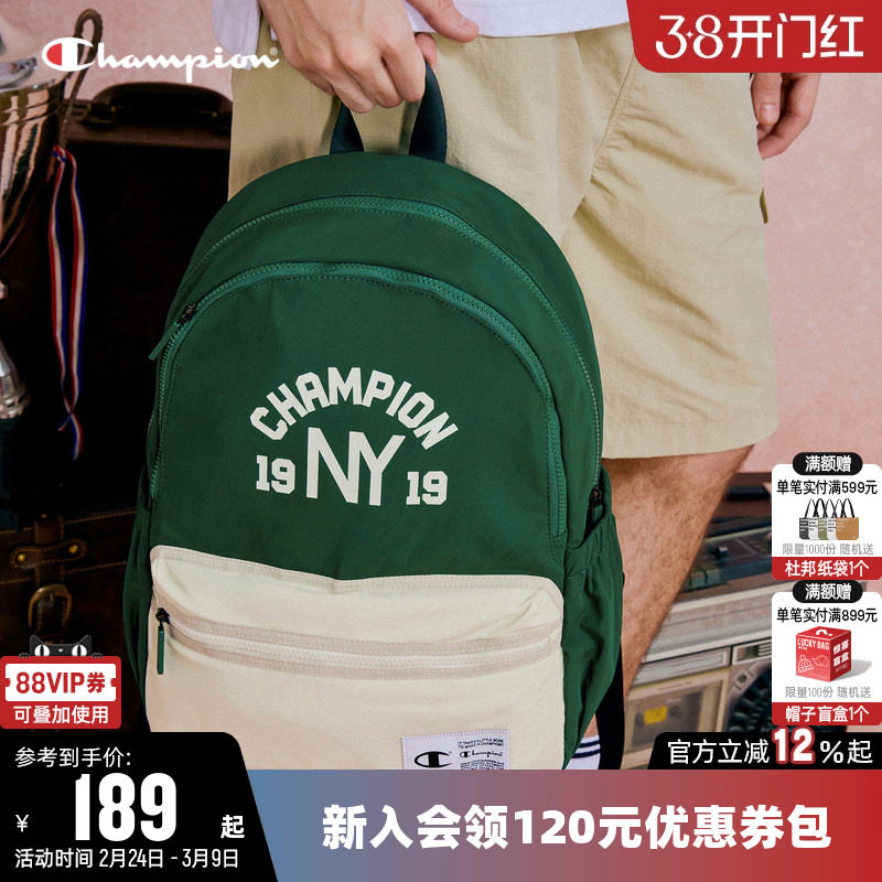 Champion冠军新款双肩背包女校园风经典书包男大容量电脑包运动包